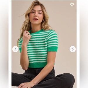 NWOT Altered State Eyelash Fitted Cropped Sweater Medium Green/Ivory Retail $58